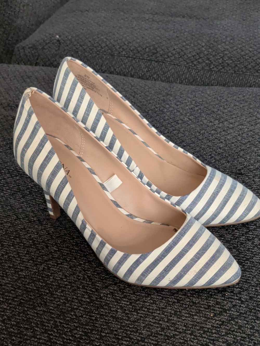 Merona Blue and White Striped Pointed-Toe Kitten Heels
